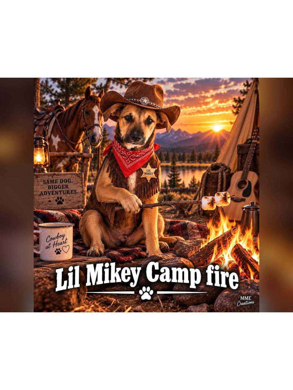 4834 Pet Pics Turn Your Dog Into a Cowboy –Campfire Custom 8x10 Print